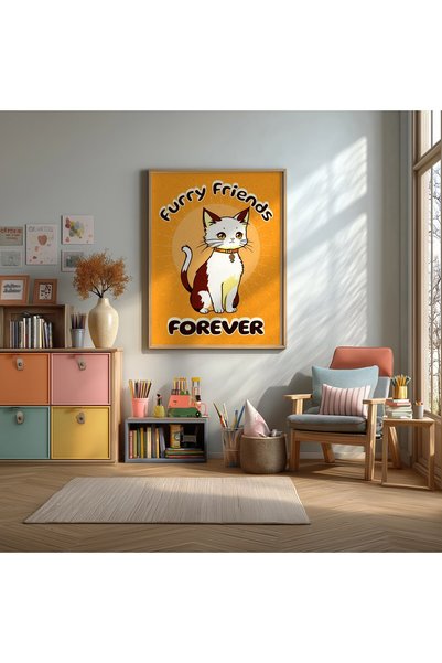 KEYFHOME Furry Friends Cats Framed Mdf Painting Poster Kids Room Wall Decor Gift
