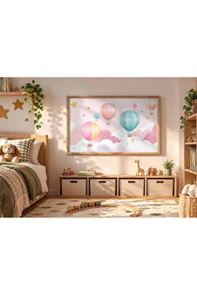 KEYFHOME Baloane cu aer cald în cer Poster cu tablou pe mDF înrămat Decor de ...