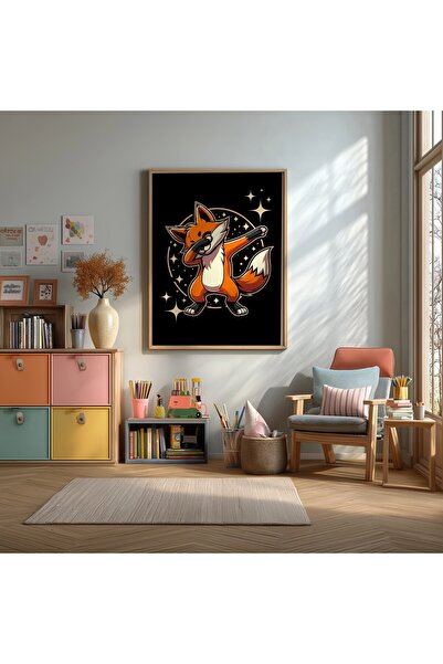 KEYFHOME Poster de pictură pe tablă MDF înrămat cu tematică Dabbing Fox, cado...