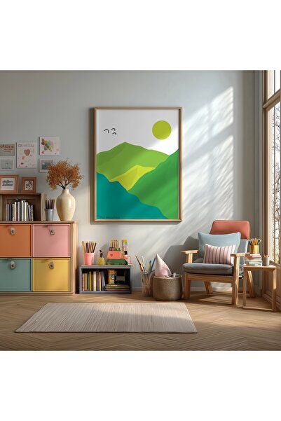 KEYFHOME Zelene planine Minimalistički pejzaž Uramljeni MDF poster za slikanj...