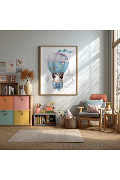 KEYFHOME Panda u balonu na vrući vazduh, uokvireni MDF poster, dekoracija zid...