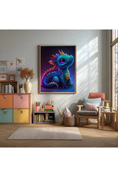 KEYFHOME Šareni poster sa zmajevim bebom u MDF okviru, dekoracija zidova za d...