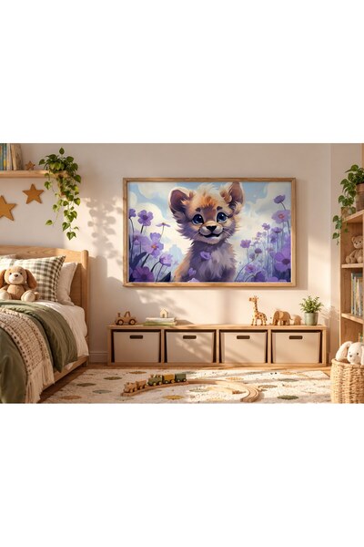 KEYFHOME Pui de leoaică între flori, tablou înrămat din MDF, poster, decor de...