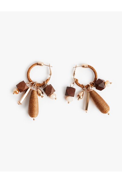 Koton Beaded Big Charm Hoop Earrings with Knitted Detail