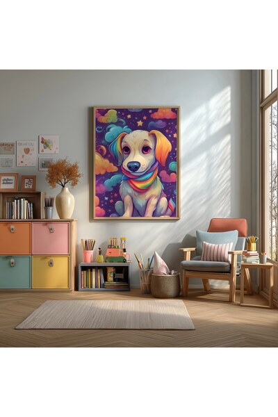 KEYFHOME Poster de pictură MDF înrămat cu cățeluș drăguț, cadou decorativ de ...