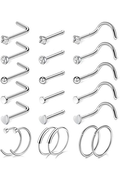 LinJie Nose Rings for Women,21 PCS Nose Studs Nose Rings Hoop,20g top-grade 3...