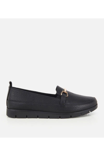 Hotiç Kadın Deri Siyah Zincir Detaylı Comfort Günlük Loafer
