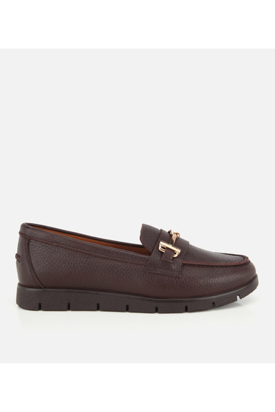 Hotiç Kadın Deri Kahverengi Zincir Detaylı Comfort Günlük Loafer