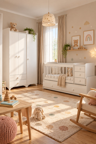Aktehome Masal 049 Bebek Çocuk Odası Takımı Beyaz