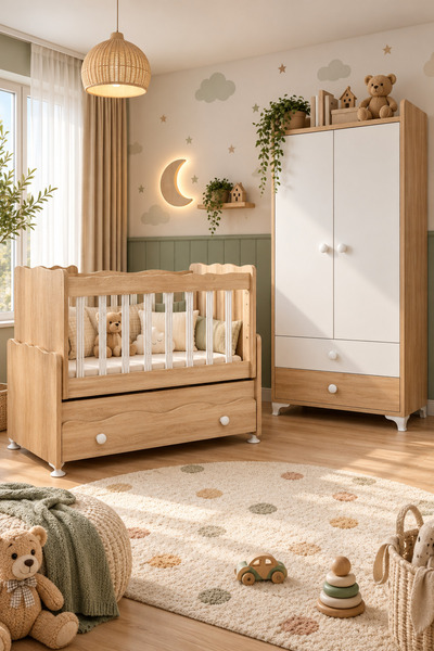 Aktehome Lina Bebek Odası Takımı – Beşik ve 2 Kapılı Dolap