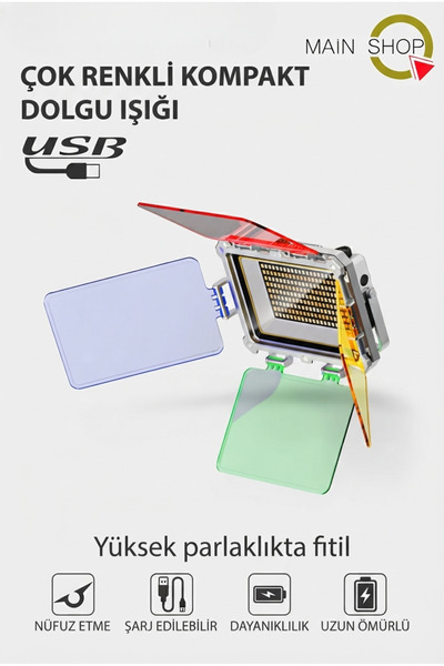 MAİN SHOP Profesyonel Çok Fonksiyonlu 2100 Lümen Mıknatıslı RGB ve Renk Filtr...
