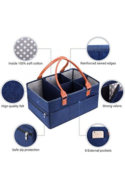 Arabest Baby Diaper Caddy Organizer Bag with Zipper Lid and Handle,Dark Blue