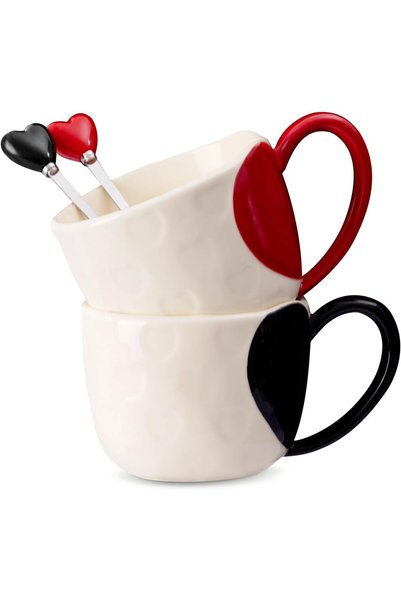 Arabest His and Hers Couple Mugs,12 Oz Marble Heart Ceramic Coffee Cups with ...
