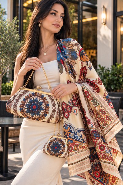 Genel Markalar 🌸 Özel Tasarım Şal & Çanta & Cüzdan 3’lü Set