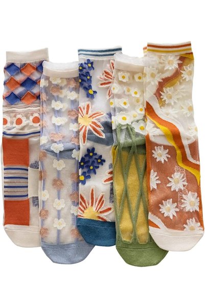 Arabest 5 Pairs Women's Sheer Mesh Lace Socks,Breathable Transparent Floral S...