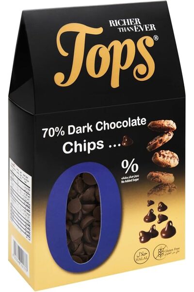 Tops رقائق الشوكولاتة الداكنة الخالية من السكر - 175 جرام |   شوكولاتة غنية و...