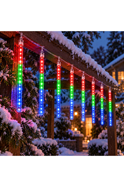 BellFyd 30cm Instalatie LED de Craciun tip ploaie de meteoriti, 3m, 8 tuburi ...