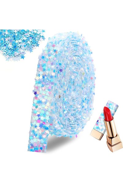 Arabest 3 Yards Crystal Rhinestone Ribbon,1.2cm Wide Lake Blue Sequin Star Tr...