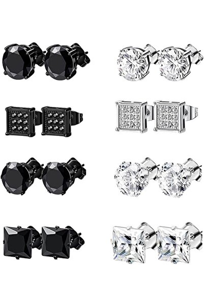 GENERAL 8 Pairs Stainless Steel Hoop Earrings for Men, Hypoallergenic Hoops -...