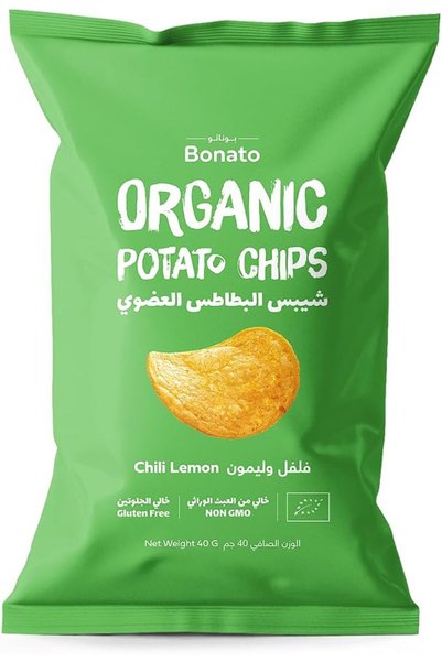 natureland رقائق بطاطس عضوية بنكهة الفلفل الحار والليمون من بوناتو 40 جرام
