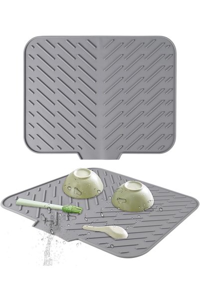 Arabest Silicone Dish Drying Mat with Drain Lip for Kitchen Counter,15.7 x 11...