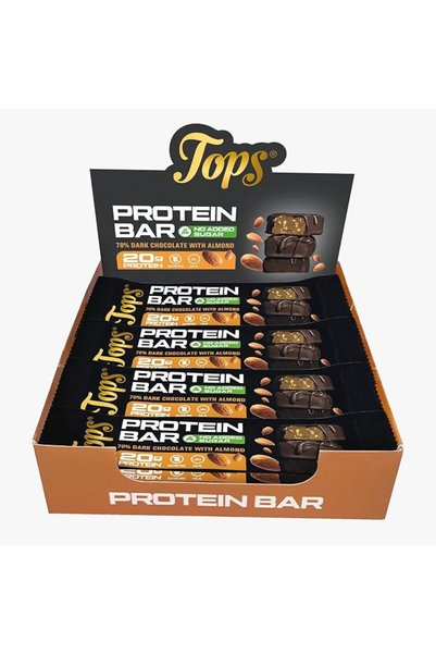 Tops بروتين بار 60 جرام باللوز بدون سكر مضاف مغطى بالشوكولاتة الداكنة 70% - 1...