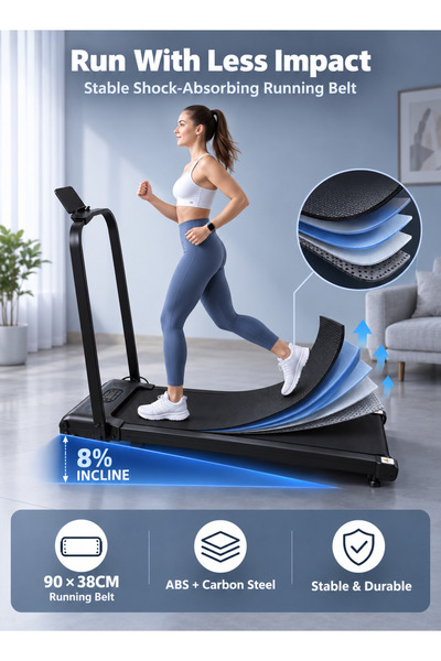 ESLTECNO Walking Pad Treadmill with Bluetooth Speaker, 2HP Peak Motor, 8% Incline, 1.0–8 KM/H Speed, LED Display, 100kg Capacity — Compact Foldable Treadmill for Home & Office