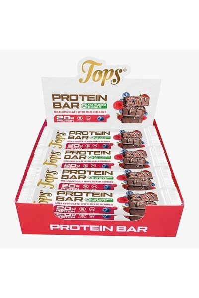 Tops بروتين بار 60 جرام بنكهة التوت المختلط بدون سكر مضاف مغطى بالشوكولاتة با...