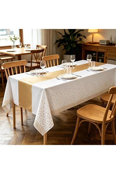 GENERAL Plastic Tablecloths and Satin Table Runner Set - 108"x54" White and R...