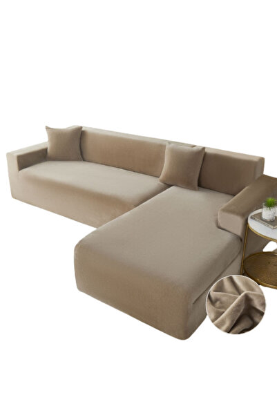 JOJO HOME Set 2 huse elastice pentru coltar, catifea, marime: M+L, bej, HCCJ-14