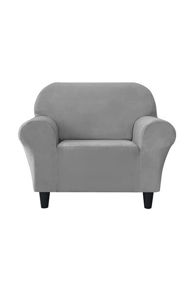 JOJO HOME Husa elastica din catifea pentru fotoliu, cu brate, gri deschis, HC...