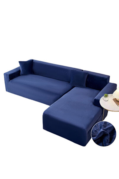 JOJO HOME Set 2 huse elastice pentru coltar, catifea, marime: M+L, bleumarin,...