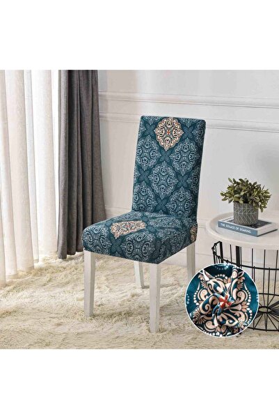 JOJO HOME Set 6 huse elastice pentru scaun, poliester / spandex, albastru inc...