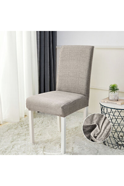 JOJO HOME Set 6 huse elastice pentru scaun, poliester / spandex, gri deschis,...