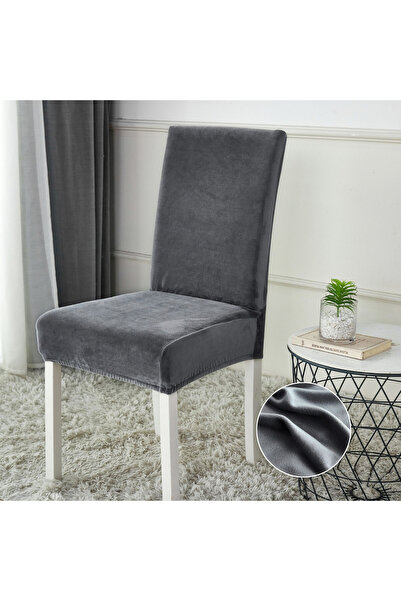 JOJO HOME Set 6 huse elastice pentru scaun, catifea, gri inchis, HCJS-06