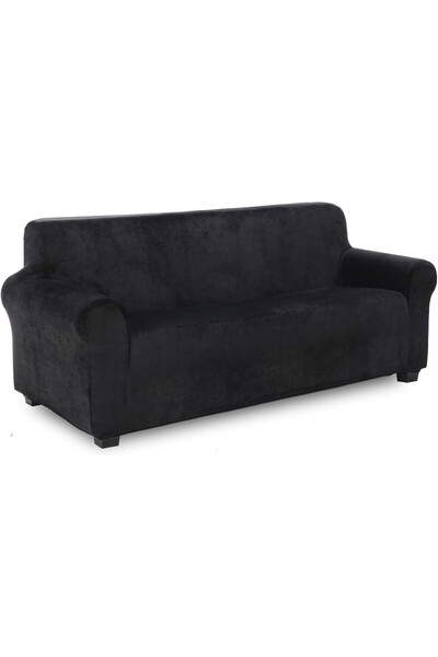 JOJO HOME Husa elastica din catifea, canapea 3 locuri, cu brate, negru, HCCJ3-01
