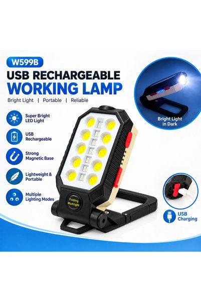 Generic USB Rechargeable LED Working Lamp W599B, Folding Magnetic Work Light with Hook, Stand & COB LEDs