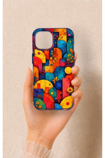 Vip Case iPhone 15 Compatible Colorful Geometric Floral Pattern Silicone Case