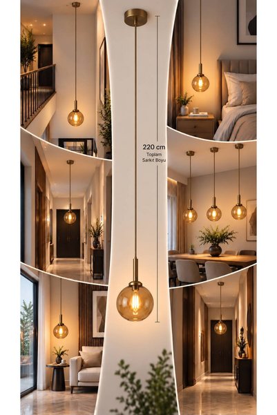 VENON Feris Tekli Avize ESKİTME GÖVDE ✨ 220 CM ✨ BAL GLOP CAMLI || TAVAN MONTAJLI || Yatak Başı Modern Tasarım Salon Mutfak Yatak Odası Merdiven Boşluğu Yüksek Tavan Dubleks Villa Komodin Üstü Konsol Uzun
