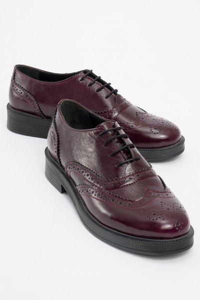 LuviShoes Pantofi Oxford de damă din piele naturală din piele naturală bordea...