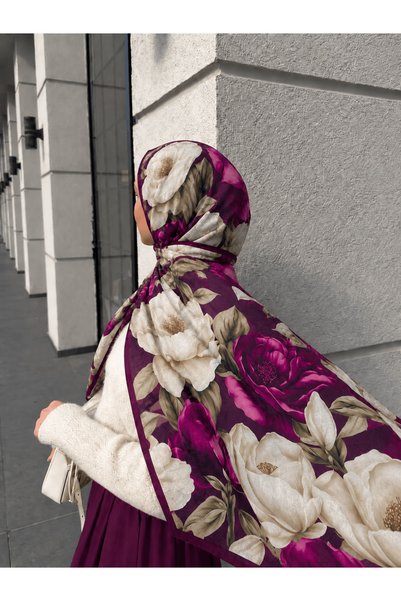 Hepsi Moda Modal Silk Magnolia Dream Shawl - Fuchsia & Beige (Es)