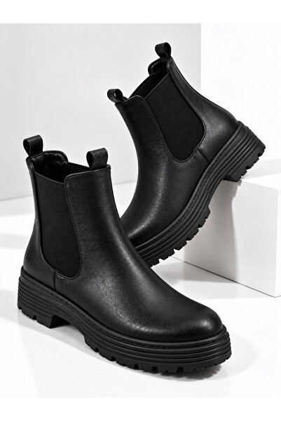 Conforty Women's Skin Thermo Sole Non-Slip Winter Elastic Detailed Chelsea Boots