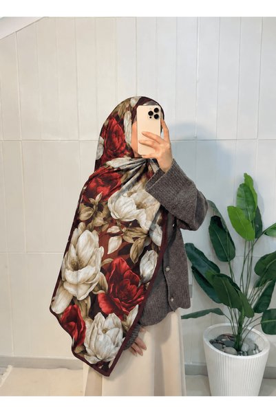 Hepsi Moda Modal Silk Magnolia Dream Shawl - Coffee & Stone