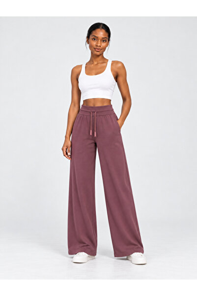 De Carte Women's High Waist Modal Fabric Wide Leg Lace-Up Sweatpants with Dou...