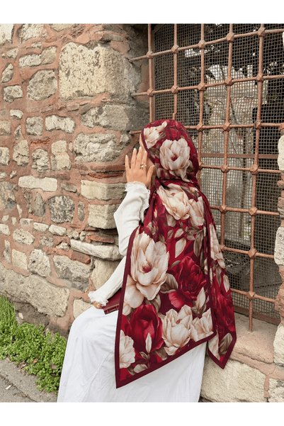 Hepsi Moda Modal Silk Magnolia Dream Shawl - Burgundy & Beige (Os)