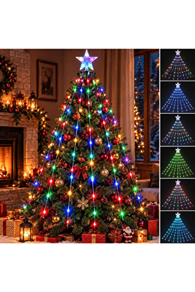 JML Instalație LED Franjuri/Perdea 180cm, pentru Brad de Crăciun, 288 LED-uri, Lumina Multicolora