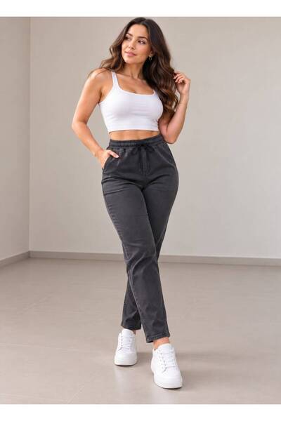 St.Poll PANTALONI JEAN MOM ELASTICI CU TALIE ÎNALTĂ