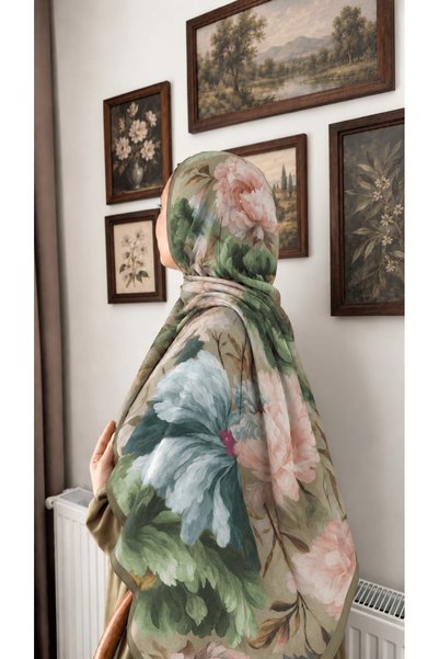 Hepsi Moda Vintage Garden Modal Silk Shawl - Green