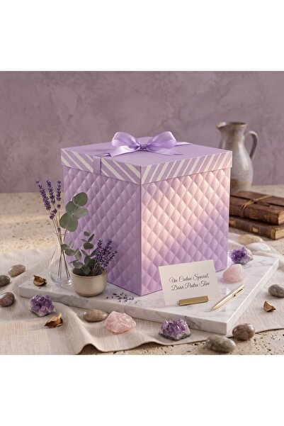 ELdepo Cutie Cadou Premium, Marime L, Carton Rigid, Auto-asamblare, 22 x 22 x 22 cm, Mov Lavanda