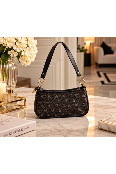 Nilove Concept Aksesuar Women's Patterned Shoulder Bag with Black Strap and G...